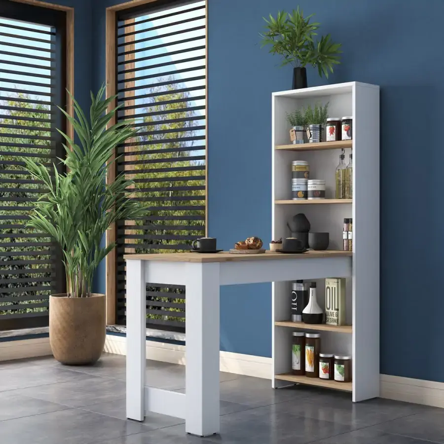 Casarredo Barový stůl s regálem MILFORD bílá/ořech