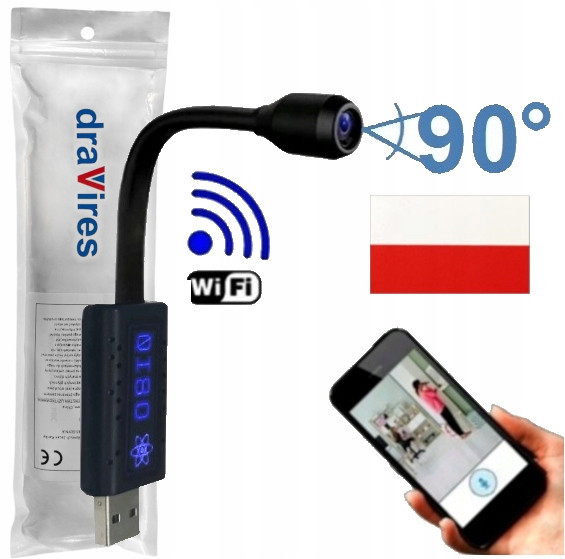 WiFi špionážní kamera draVires Ip mini Usb samolepka