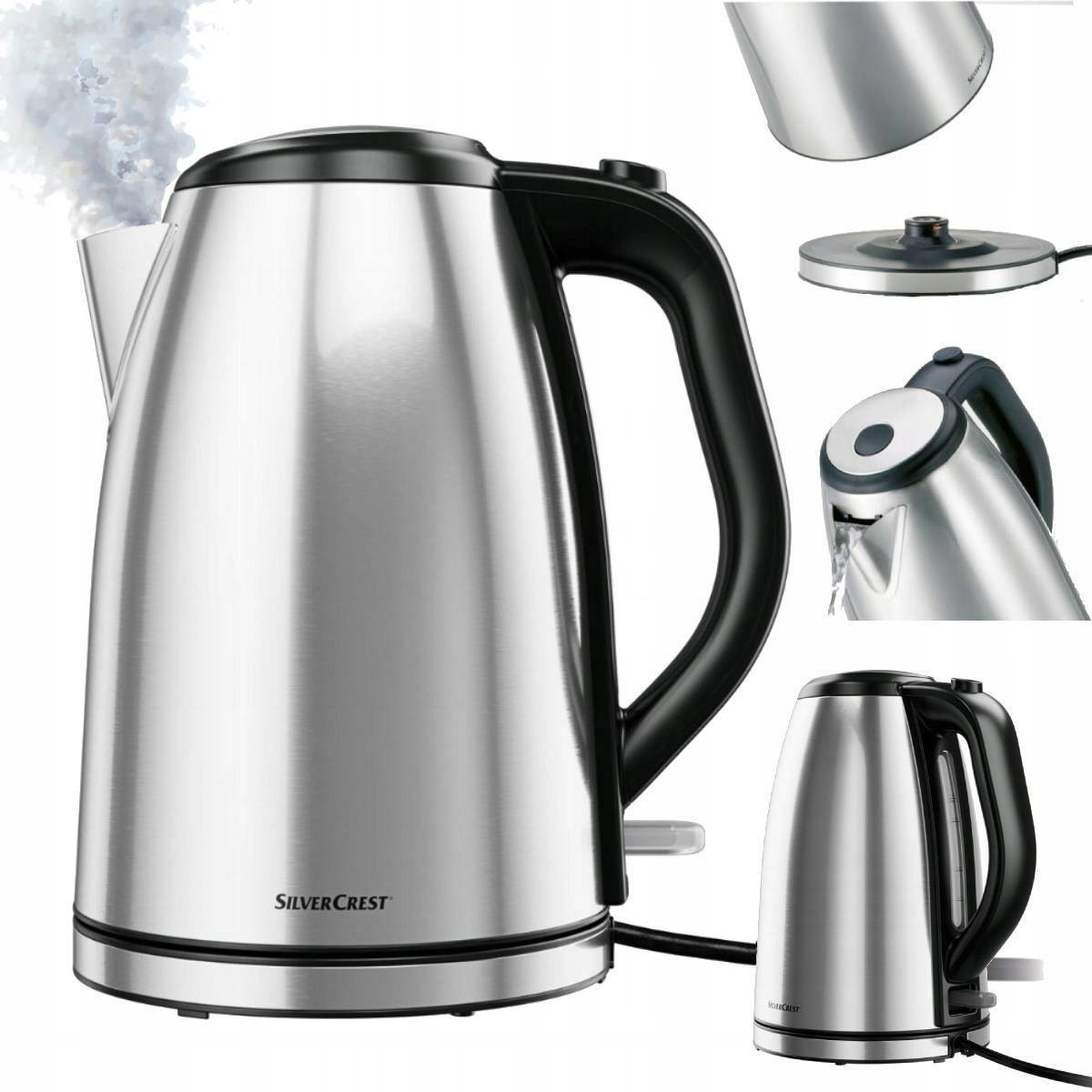 Elektrická varná konvice 3100 W 1,7 l kovová otočná základna stříbrná šedá