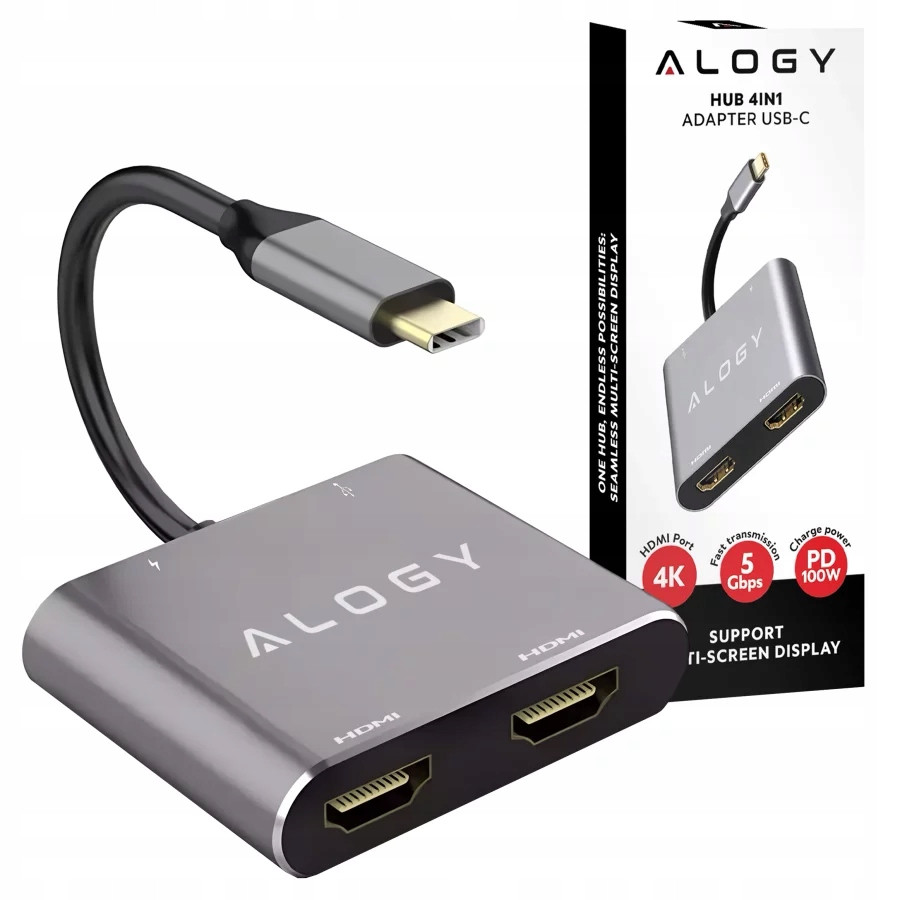 Hub Rozbočovač Usb-c na 2x Hdmi Sub-a Usb-c Pd 100W