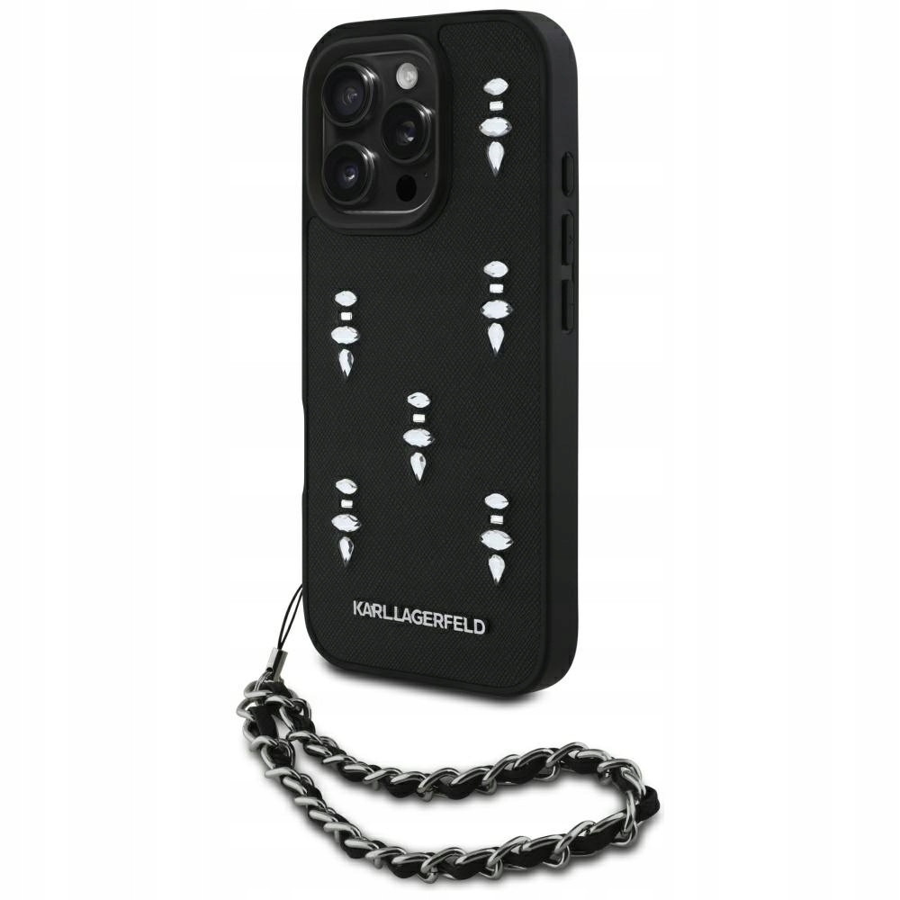 Pouzdro pro iPhone 16 Pro Max Karl Lagerfeld Saffiano Crystals Černé