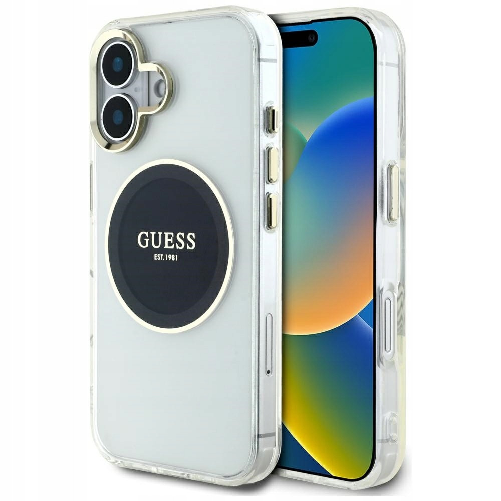 Pouzdro Guess IML Metal Colored Circle Classic Logo MagSafe pro iPhone 16, černé