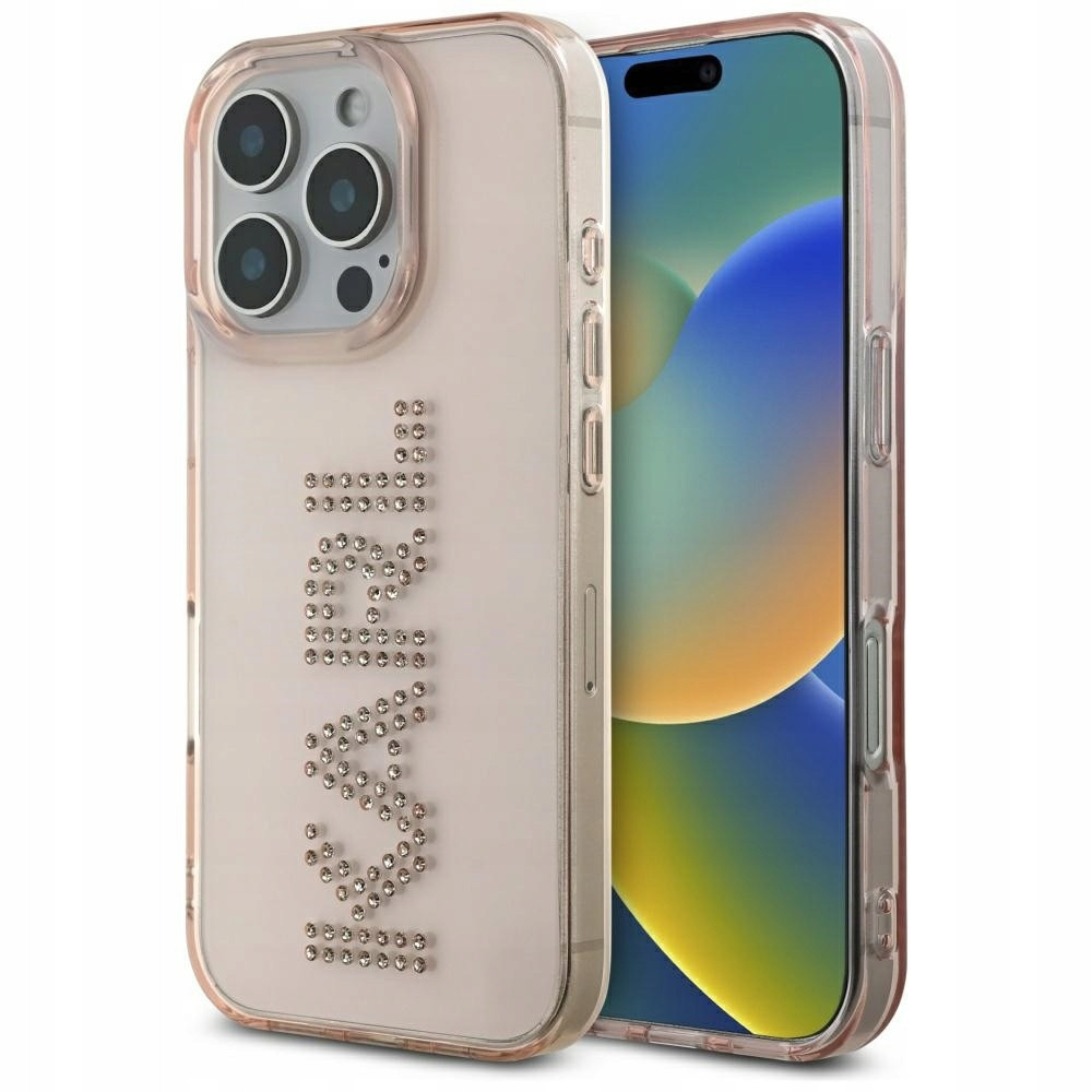 Pouzdro pro iPhone 16 Pro Karl Lagerfeld Rhinestones Logo Růžové