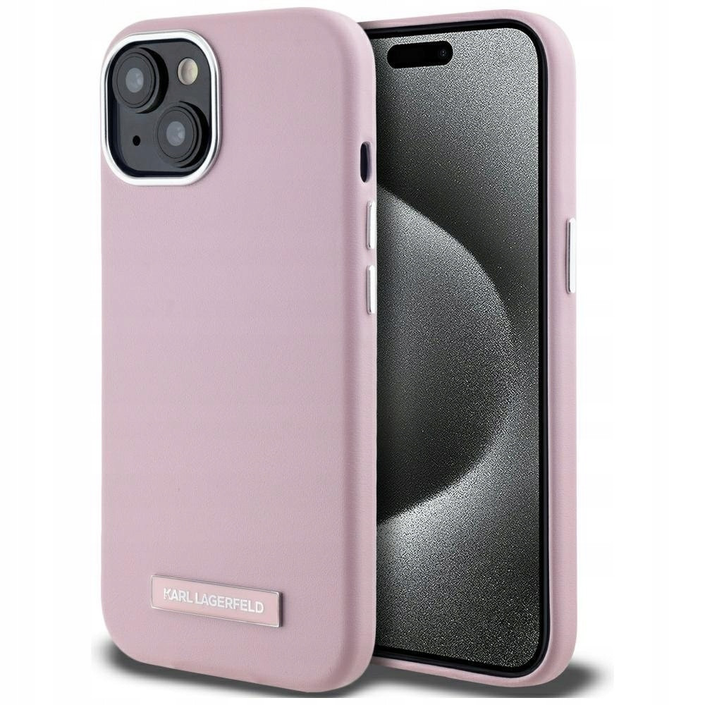 Pouzdro Karl Lagerfeld Fw Metal Plate MagSafe pro iPhone 15 růžové