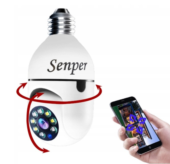 Špionážní kamera v žárovce draVires – žárovka WiFi E27, otočné monitorování