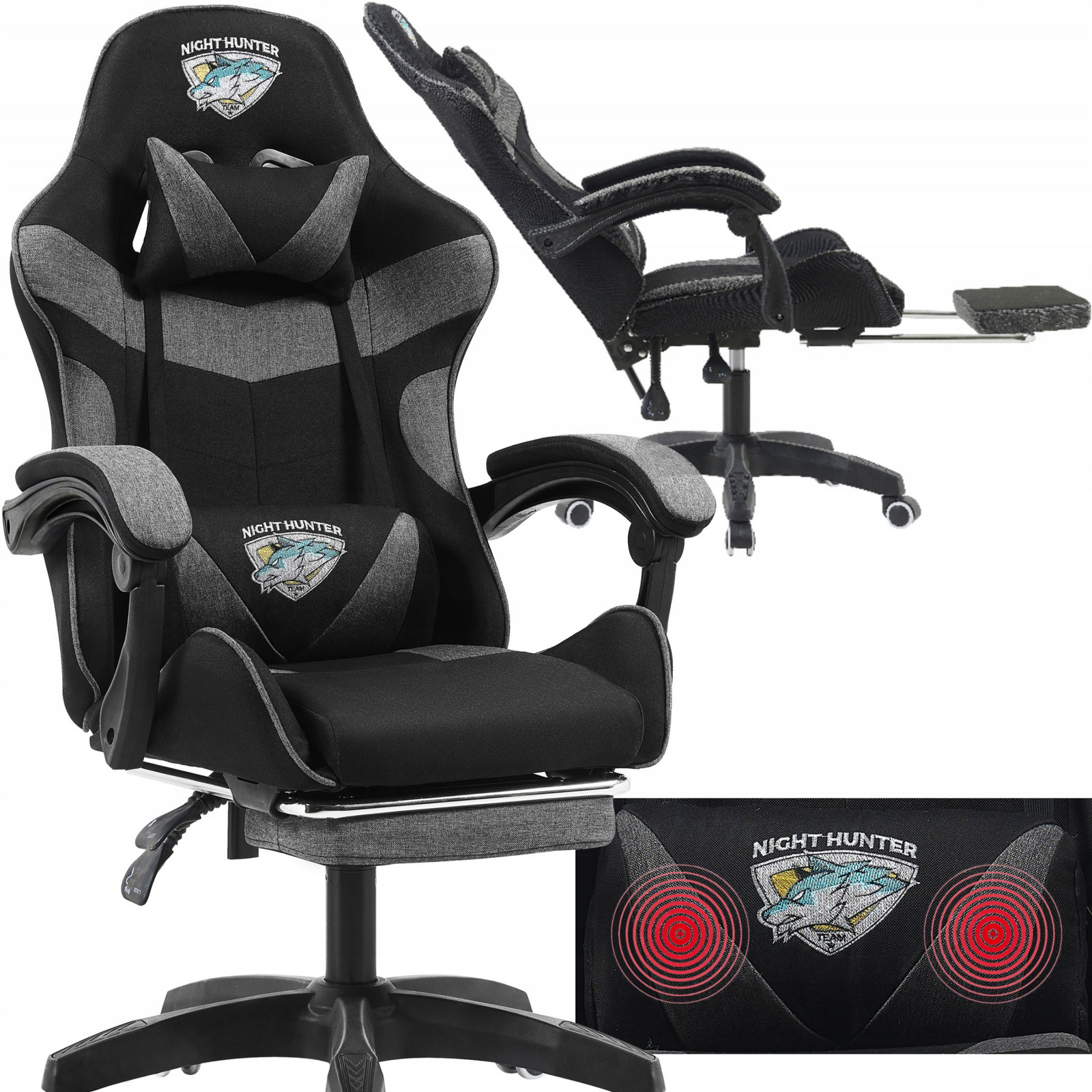 Herní křeslo s Masáží Tkanina otočná židle Hráče materiál Podnožka