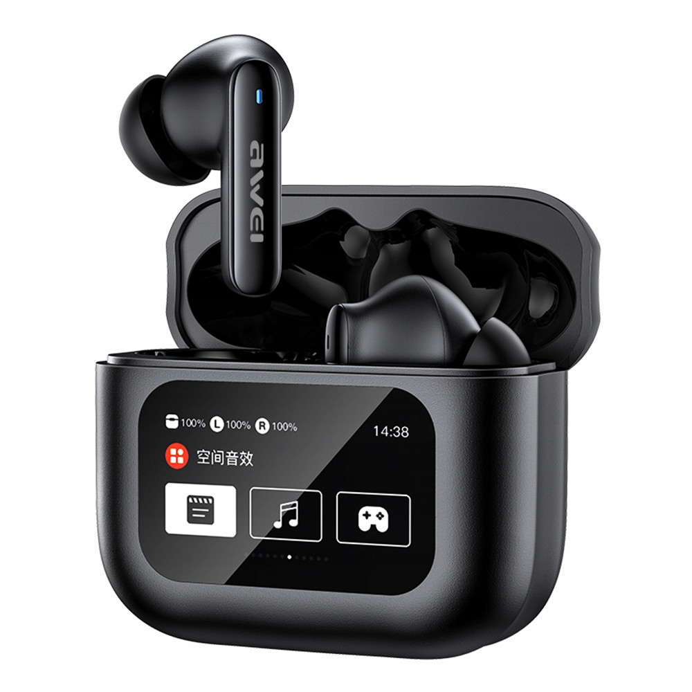 Bezdrátová sluchátka Awei TP57 Enc s displejem, černá