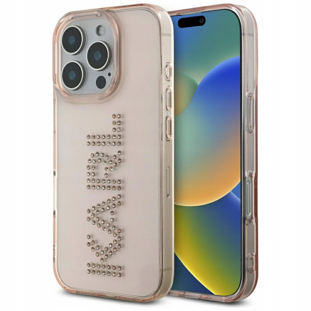 Pouzdro Karl Lagerfeld IML Rhinestones Logo pro iPhone 16 Pro Max růžové