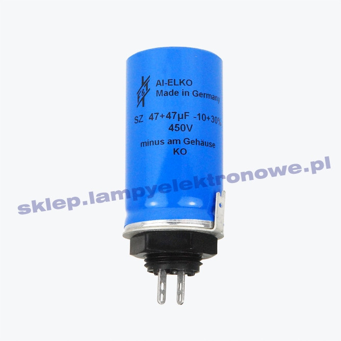 Elektrolytický kondenzátor 47+47uF/450V se závitem „f&t“ Germany