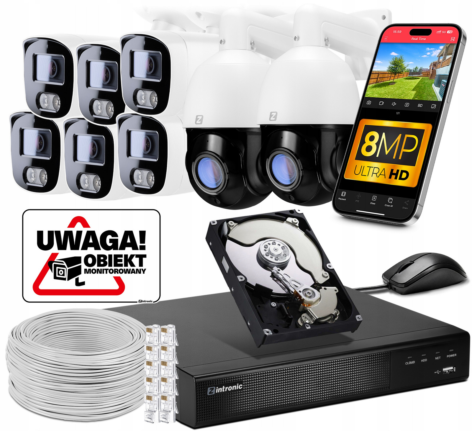 Sada pro Monitorování 8 kamer PoE 6xB8 8Mp 2xP5 Ultimate 5Mp Detekce zvuku