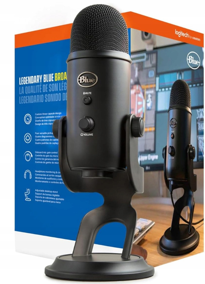 Kondenzátorový Studiový Mikrofon Blue Yeti Blackout Usb Pro Streamování