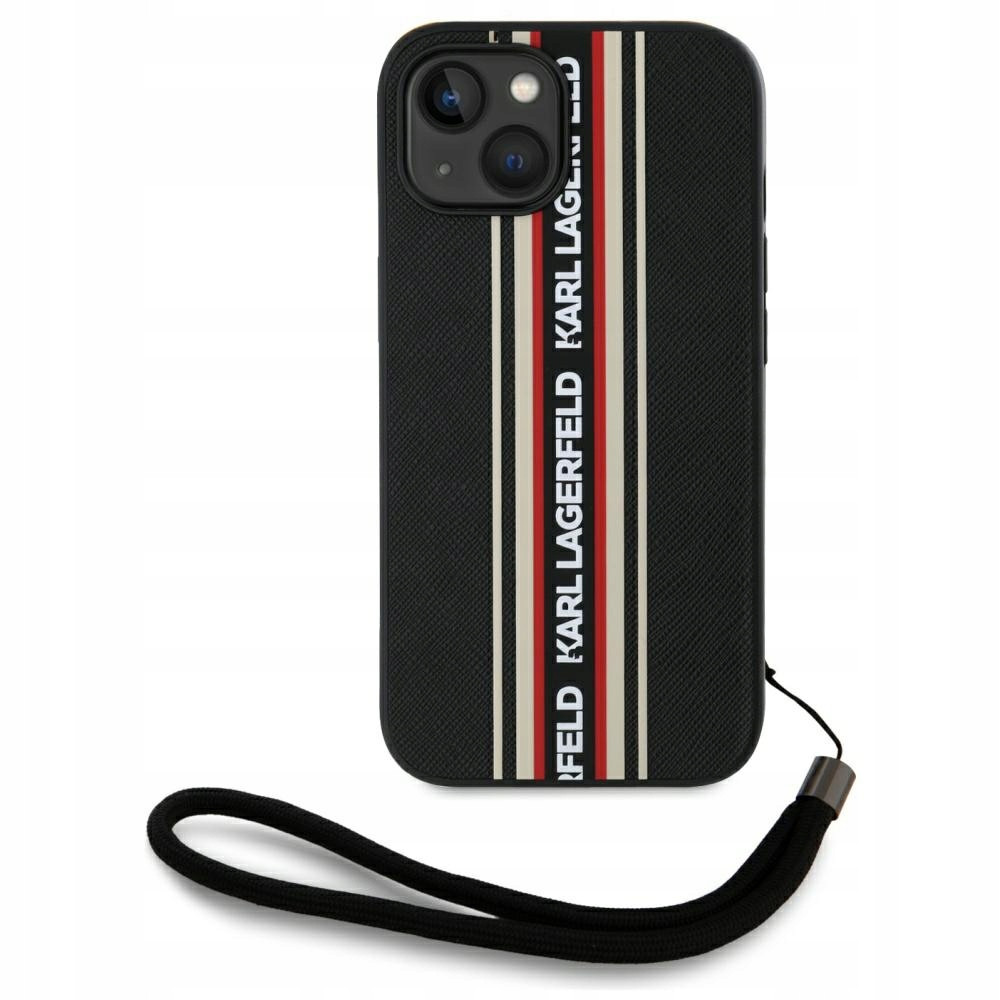 Pouzdro Karl Lagerfeld Saffiano Athleisure Stripes Cord pro iPhone 15, červené