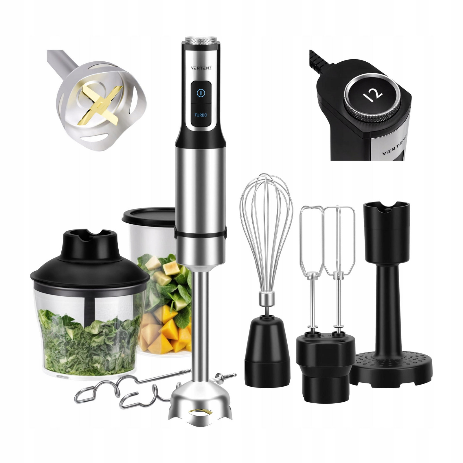Multifunkční Mixér 8v1 Silný ruční mixér 1500 W příslušenství Vertenz