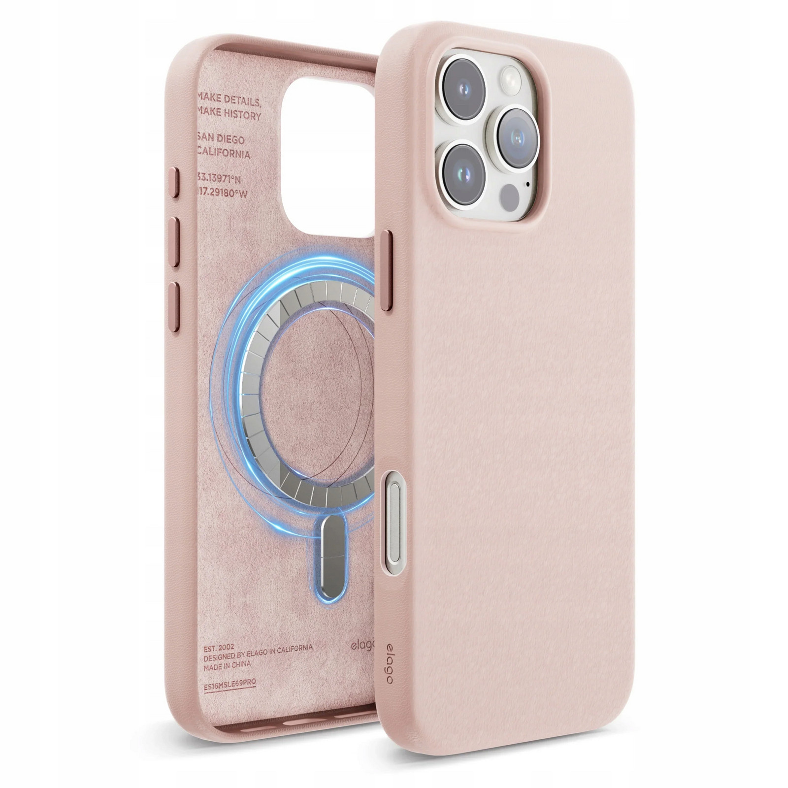 Kožené Pouzdro pro iPhone 16 Pro Max Case MagSafe Vegan Růžové