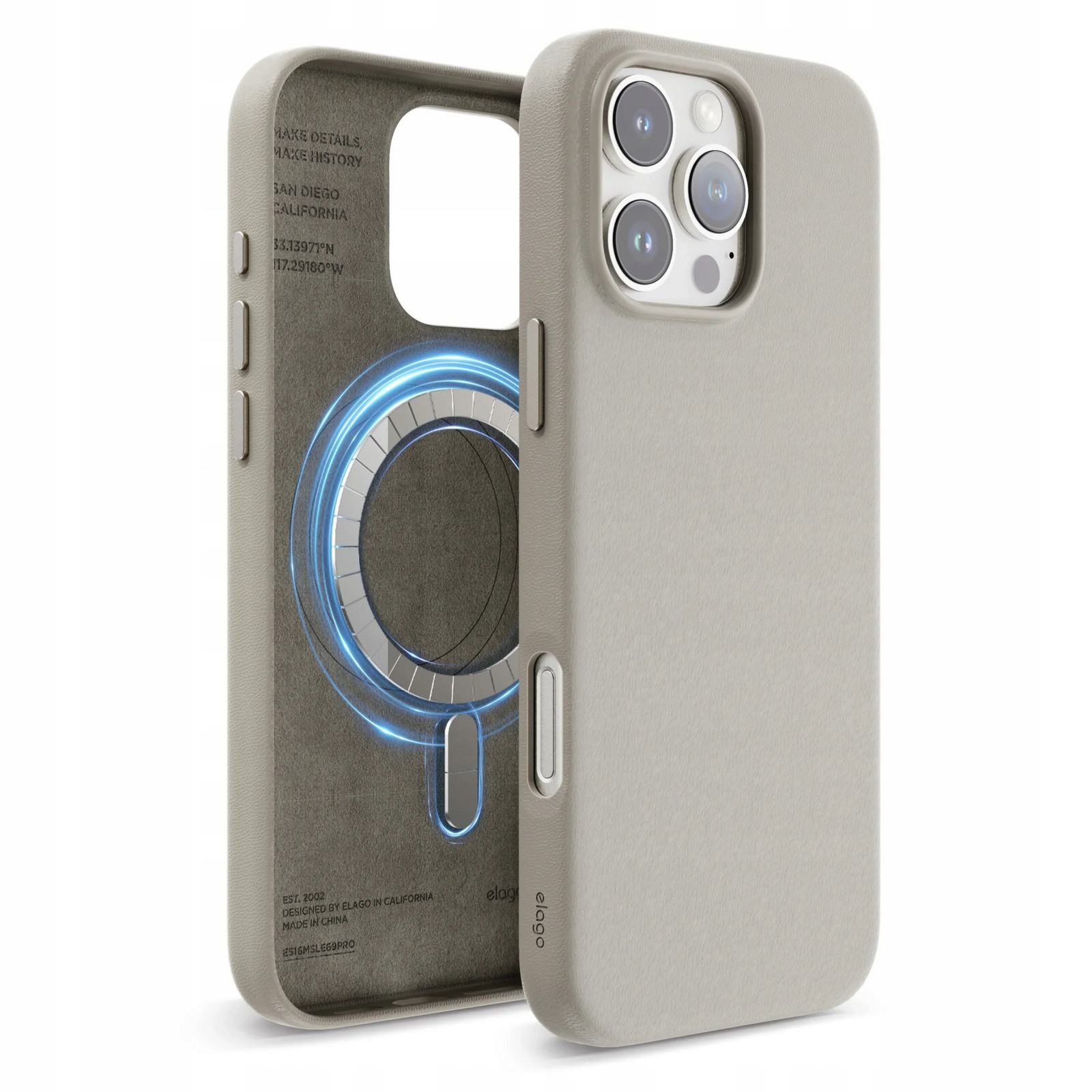 Kožené Pouzdro pro iPhone 16 Pro Max Case MagSafe Vegan Šedé
