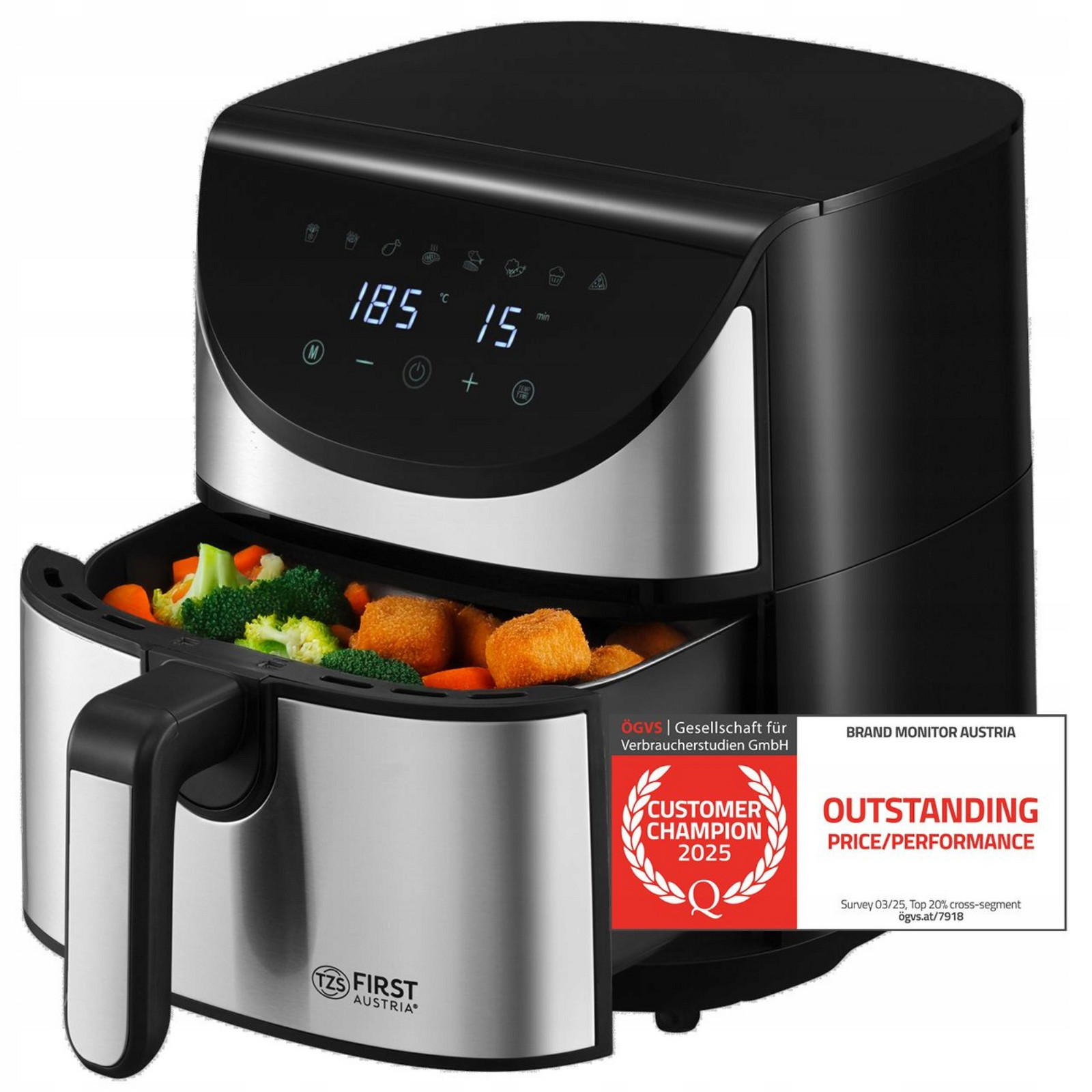 Beztuková fritéza 5,8L First Austria Led 8 programů Digitální 1700W