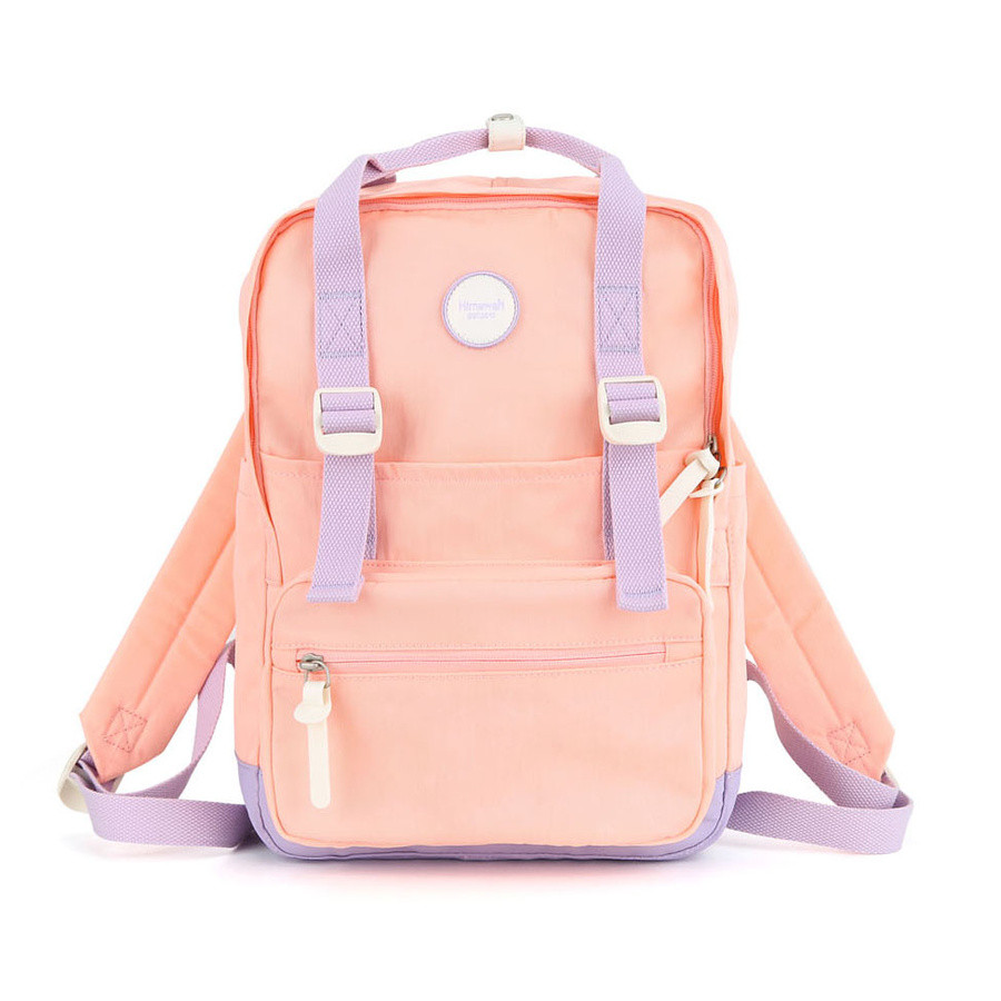 Prostorný městský batoh v růžovo-fialové barvě s vnější kapsou