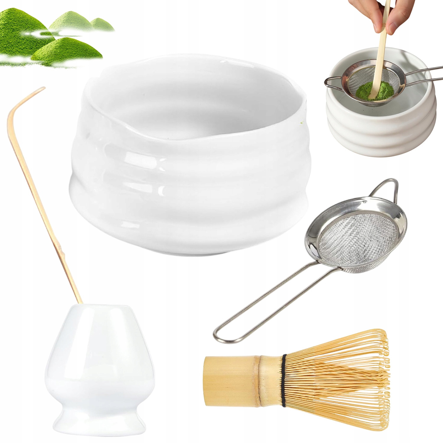 5 Set Univerzální Sada Na Matchu S Metličkou Na Matchu Bambusovou Lžící