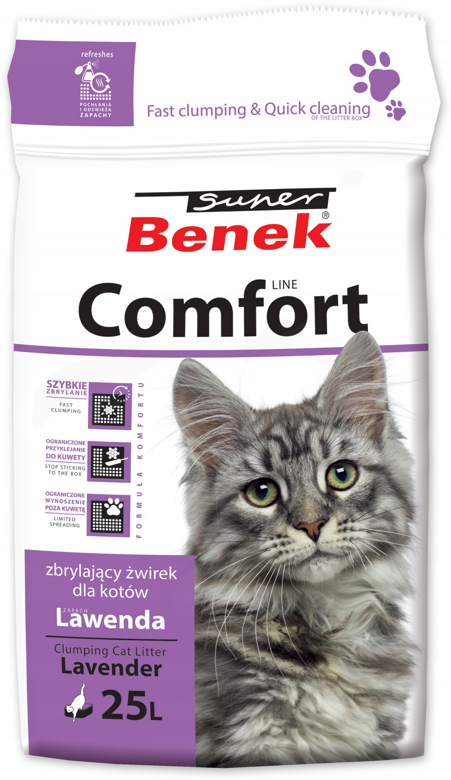Stelivo pro kočky Benek Comfort Levandule 25l