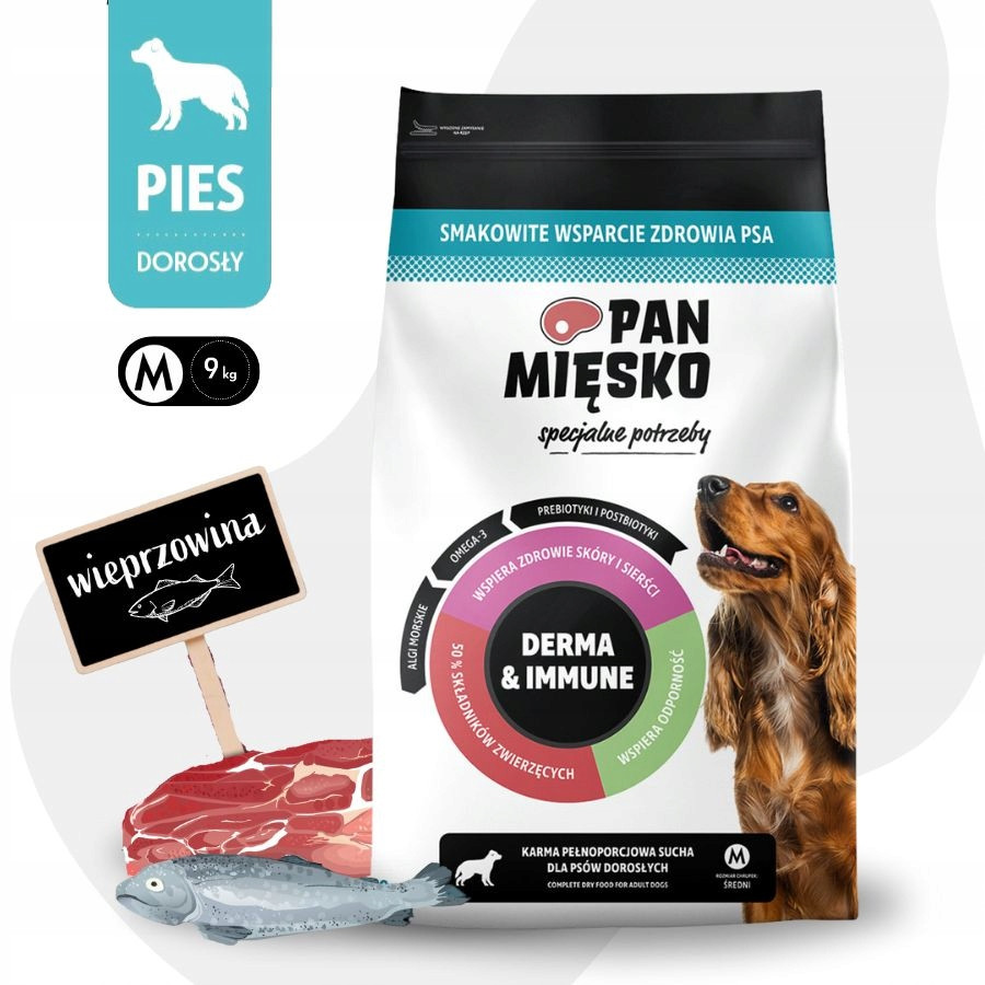 Pan Mięsko Derma & Immune Krmivo pro psy Vepřové Ryba M 9 kg