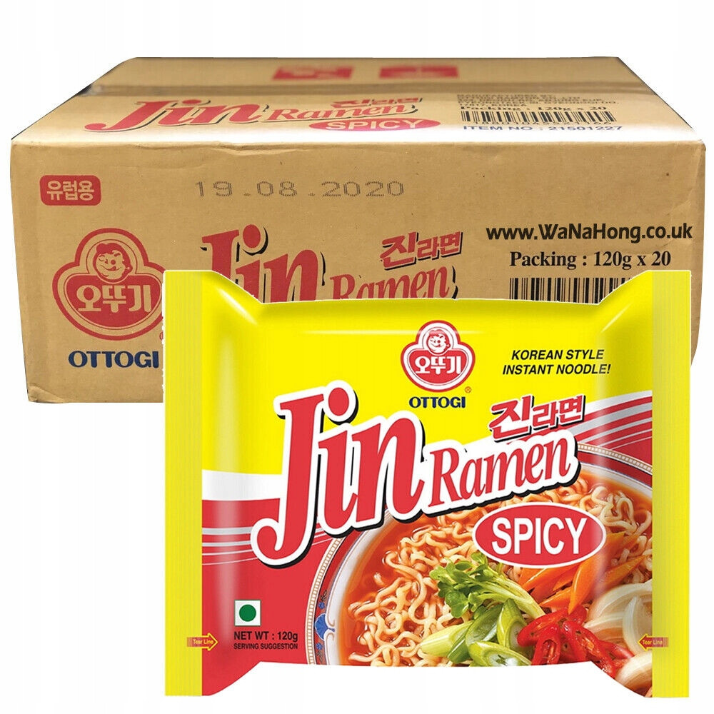 20 x Instantní Těstoviny Jin Ramen Ostré 120 g Ottogi sada kartonová korea