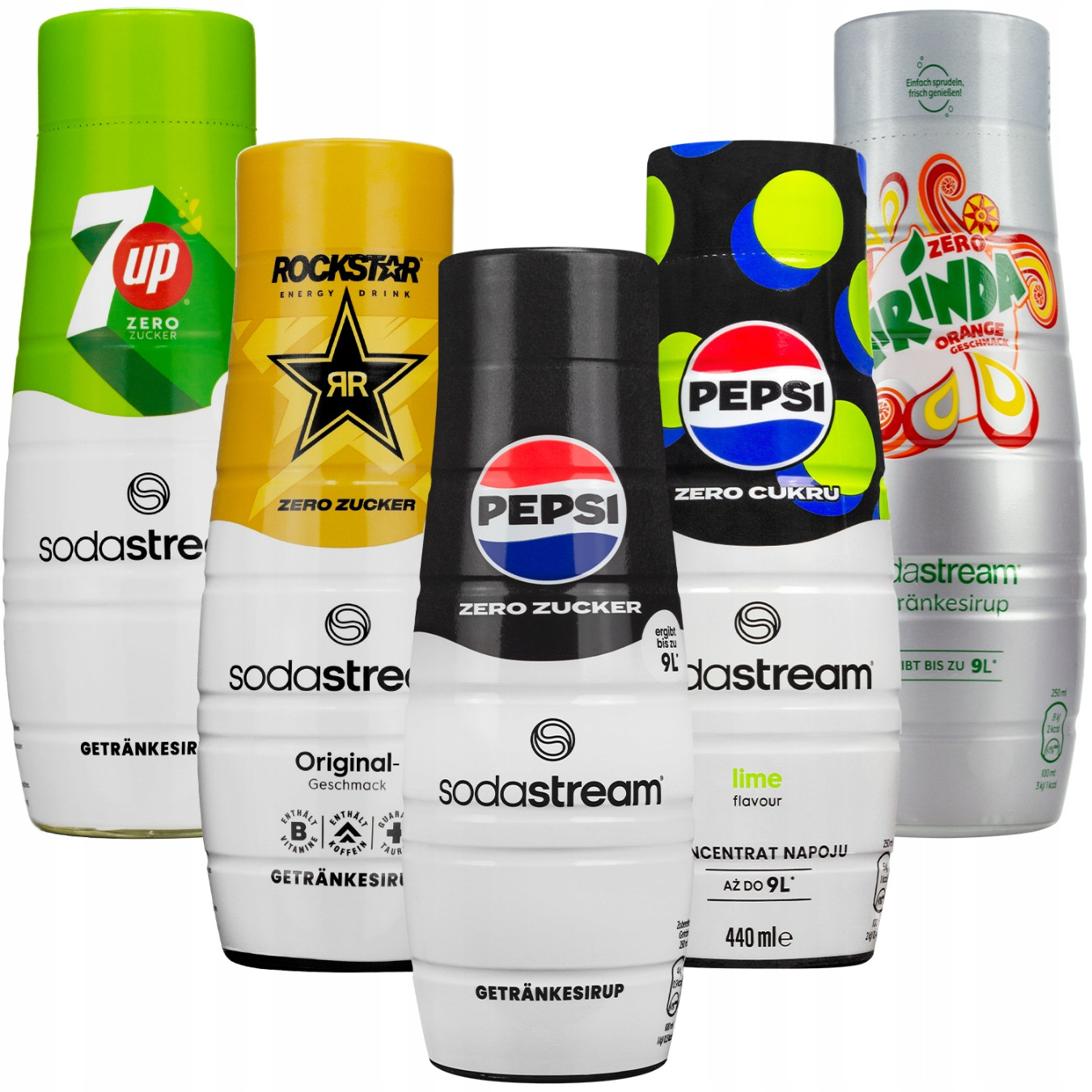 5x Sirup Mirinda Zero Rockstar Energy 7UP Pepsi Max Pepsi Max Lime