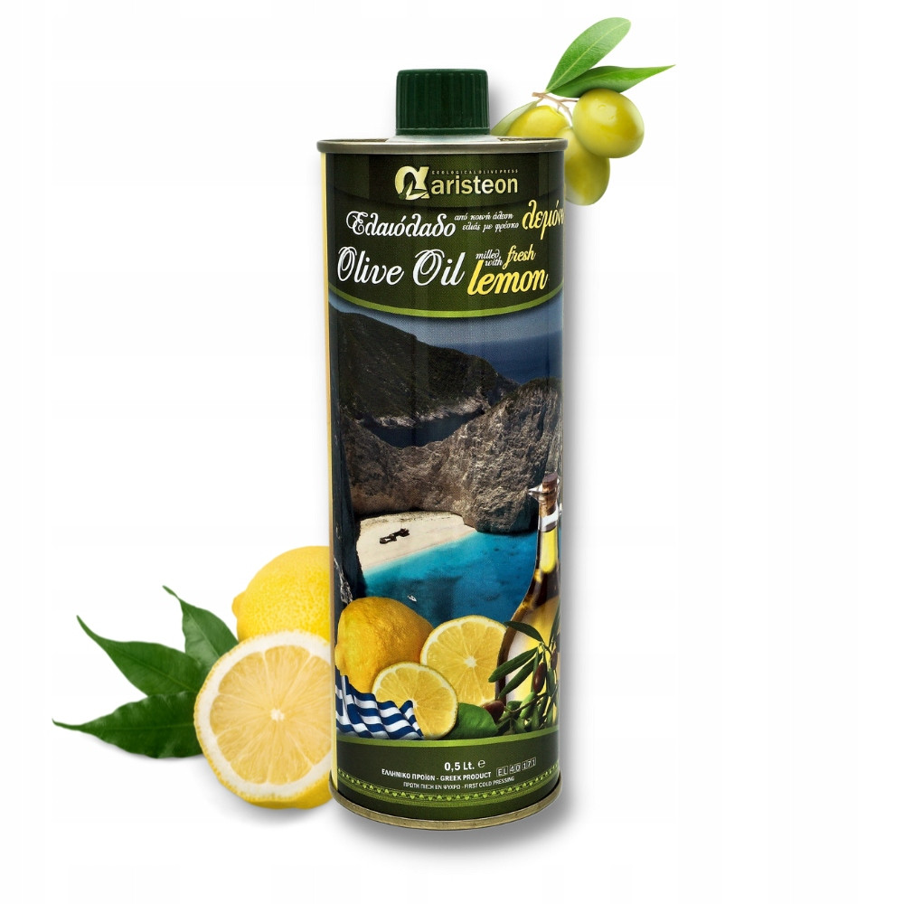 Extra panenský olivový olej s citronem 0,5 l Řecký 500 ml Lisovaný Za Studena