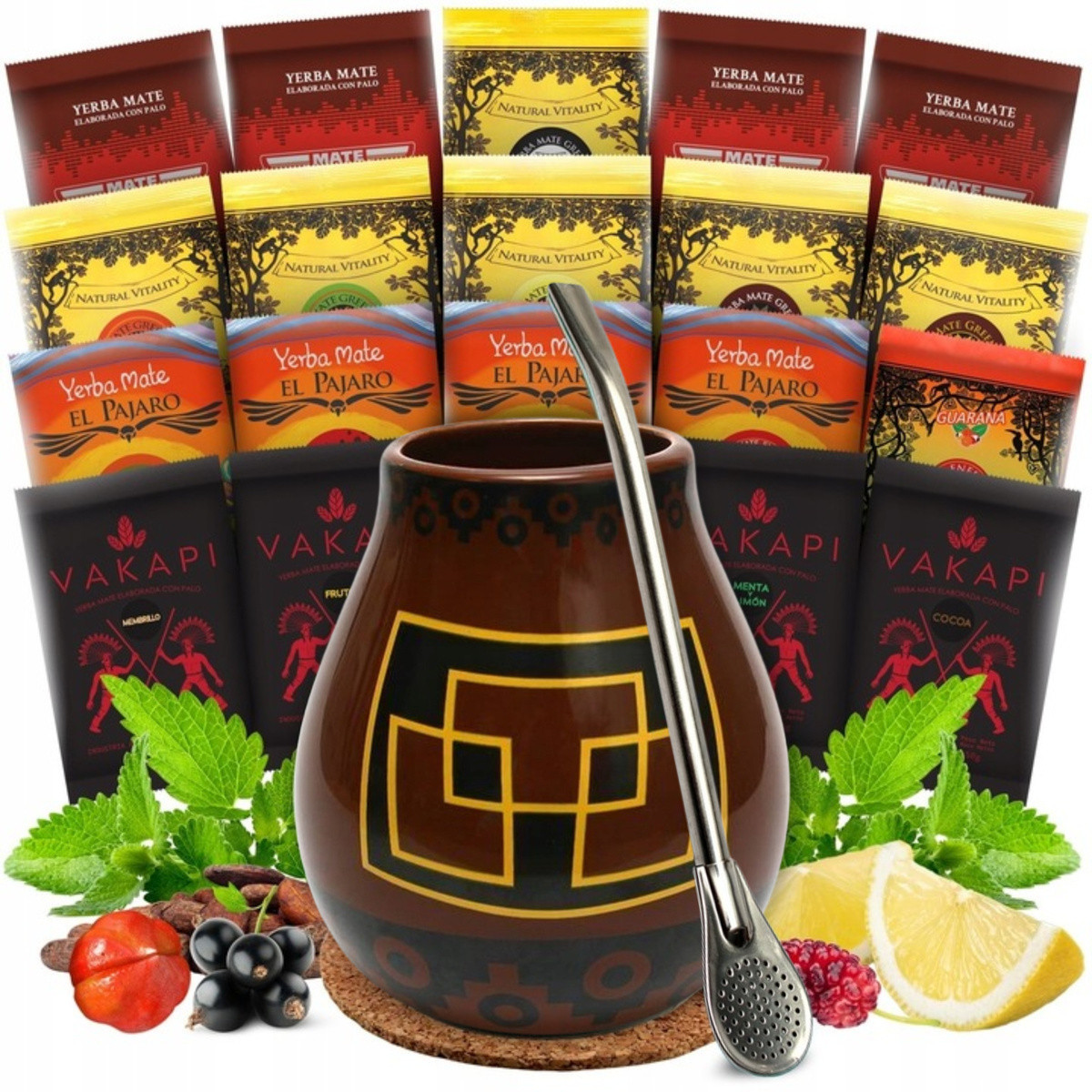 Sada Yerba Mate Zvětšená 20x50g Ovocná MIX 1kg Příslušenství Bombilla