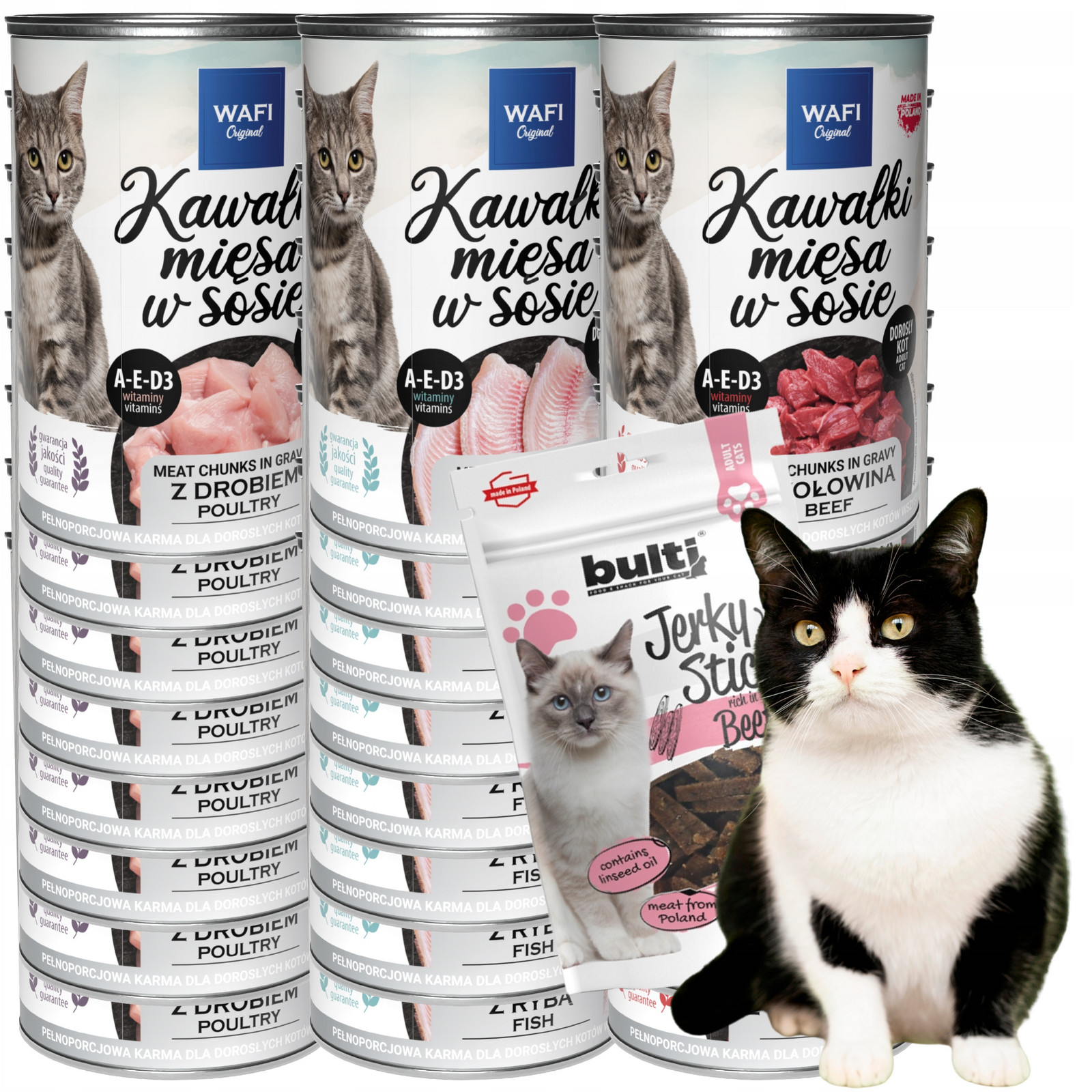 Krmivo Mokré Pro Kočky Kousky V Omáčce 24x415G 75% Masa Dárek Bult Wafi