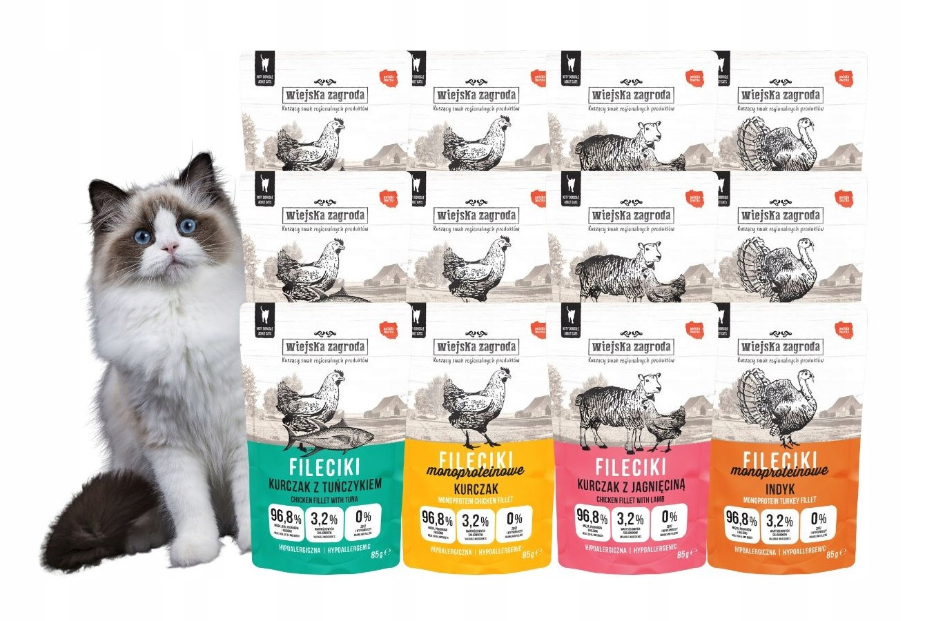 Wiejska Zagroda Krmivo mokré pro kočky Filetky mix chutí 12x85g