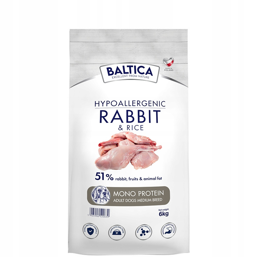 Baltica Adult Rabbit&Rice Králík monoproteinový střední plemeno M 6kg Poškozený