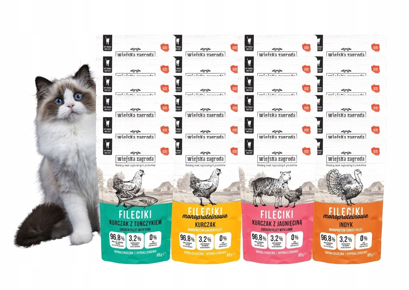 Krmivo mokré pro kočky Wiejska Zagroda Jemné filetky mix chutí 24x85 g