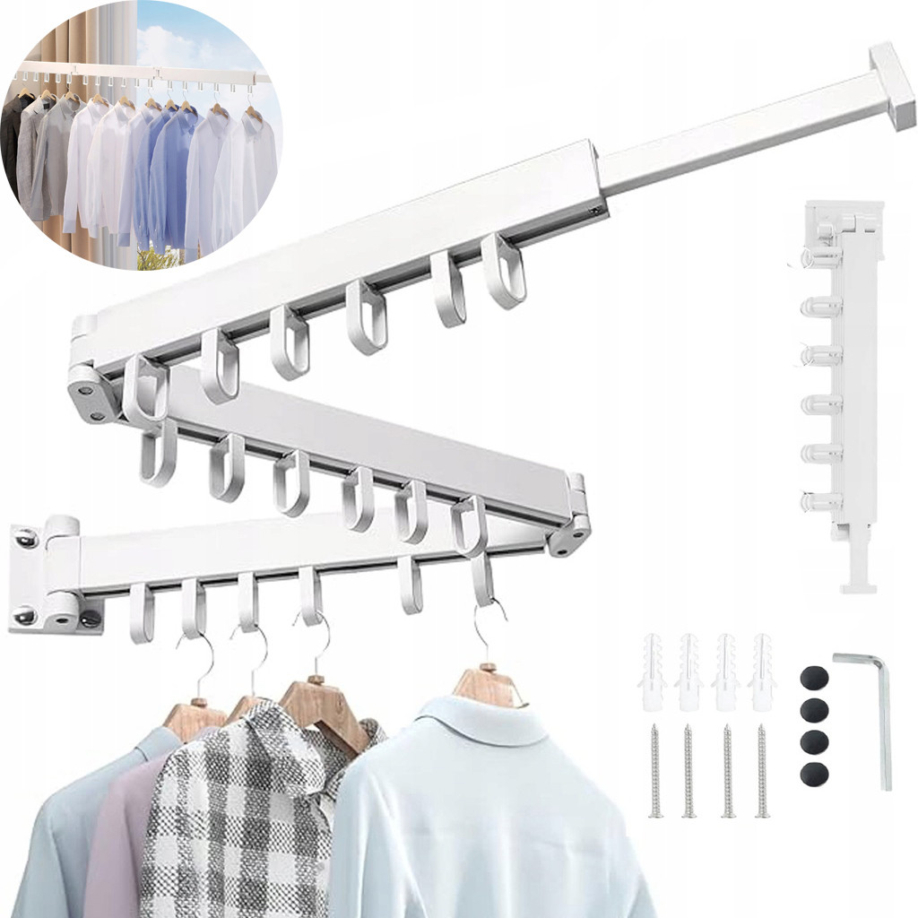 Nástěnný Skládací Věšák Na Oblečení S 18 Háčky, 120 CM