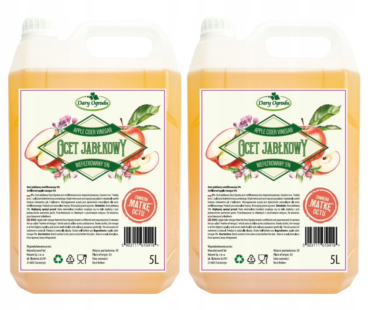 Jablečný Ocet nefiltrovaný s matkou octem 10 l (kanystr) Dary zahrady