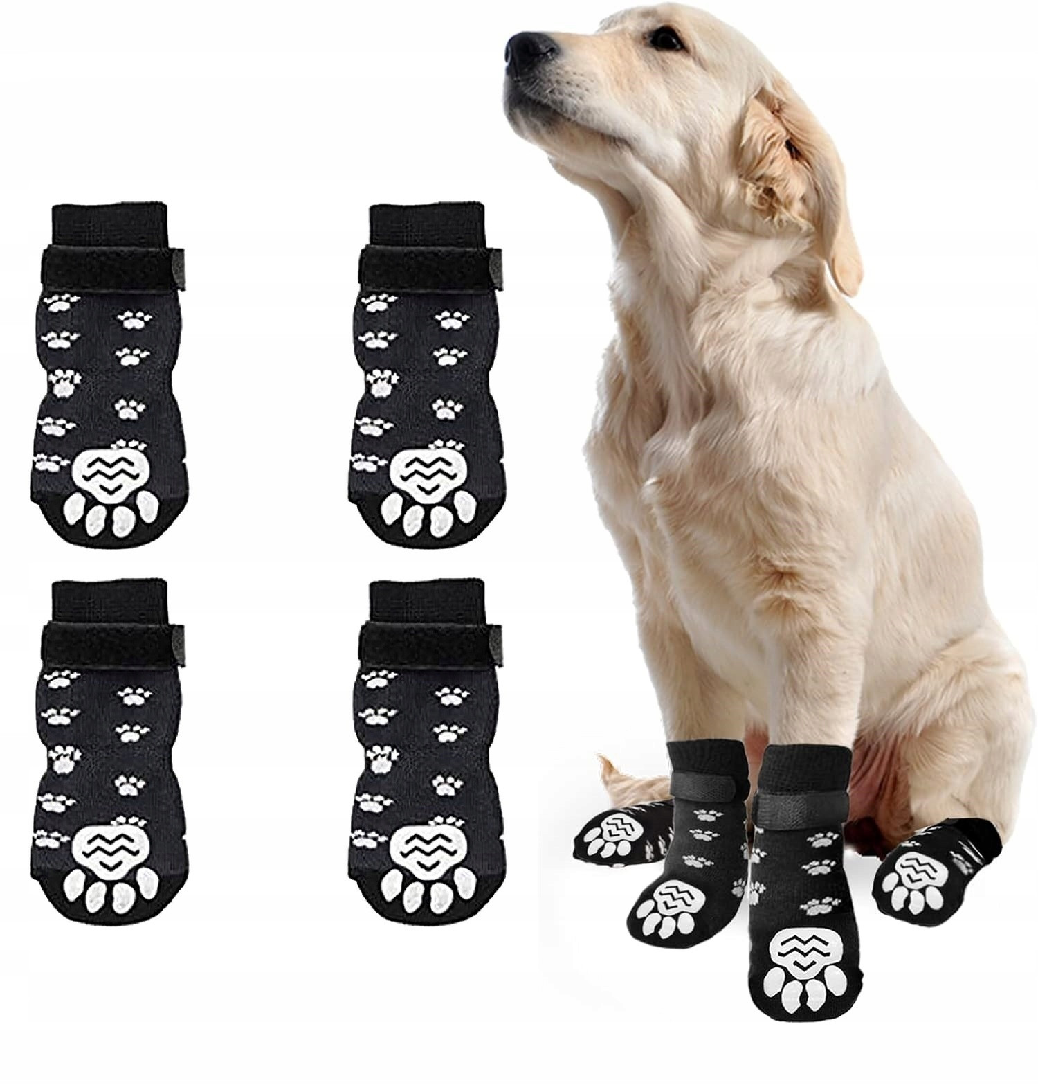 2 x Ponožky Pro Psa S Ochranným Suchým Zipem Vel. L Černá