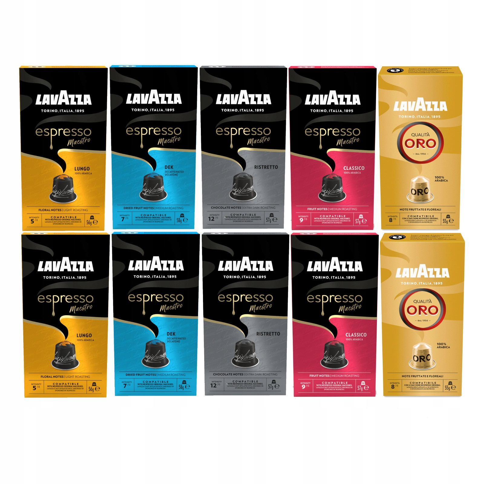 Kapsle Nespresso Lavazza Ristretto, Lungo, Dek, Classico, Oro 100 ks