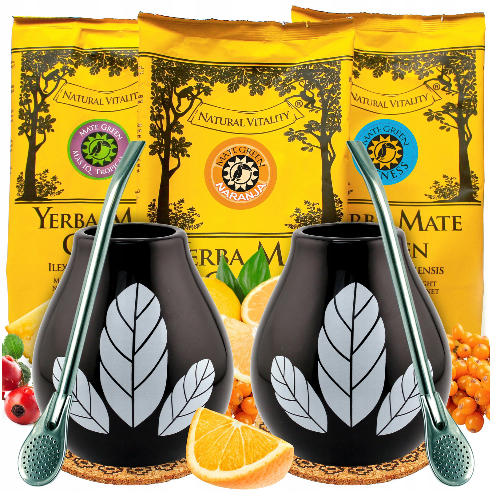 Zvětšená sada Yerba Mate Green Ovocná příslušenství pro dva 3x200g