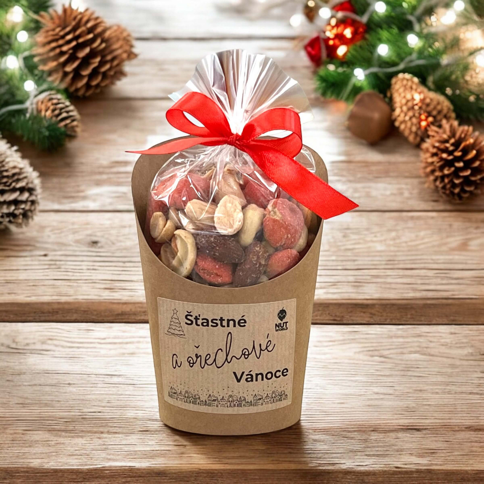 Nutworld.cz Slaný MIX VÁNOČNÍ v celofánku a kelímku 180g - VESELÉ VÁNOCE