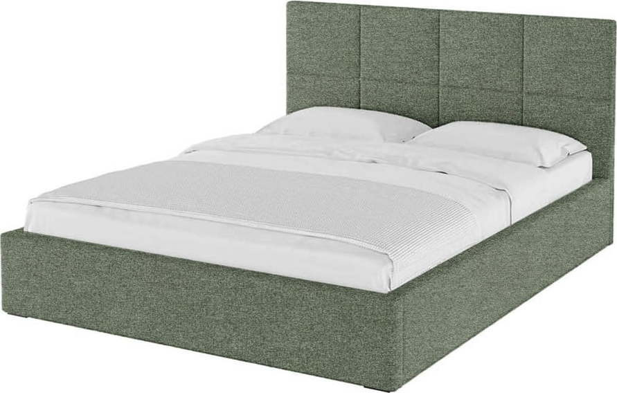 Zelená čalouněná dvoulůžková postel s úložným prostorem s roštem 140x200 cm Bufo – MESONICA