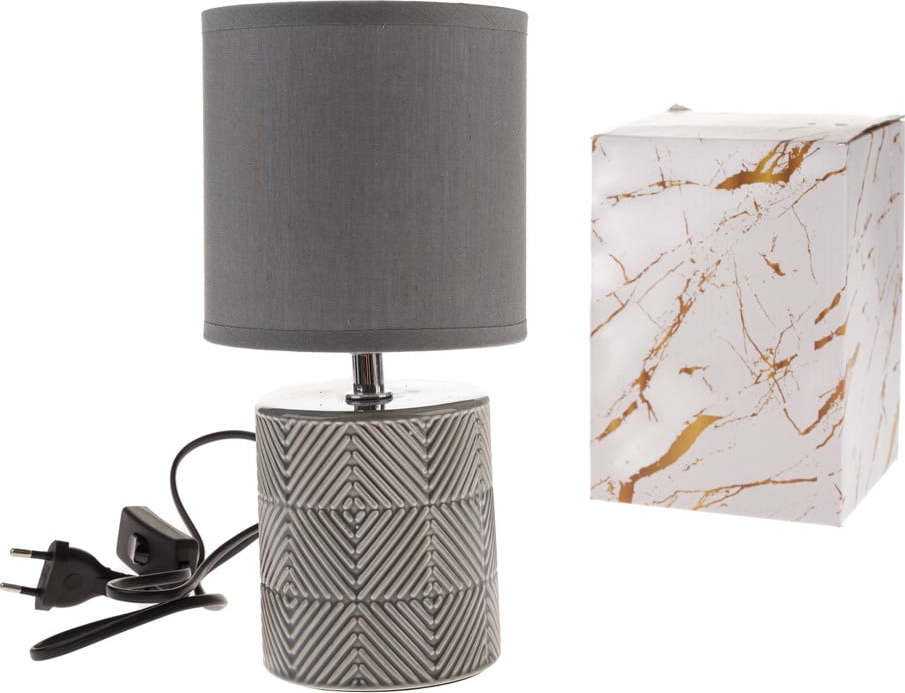 Šedá stolní lampa s textilním stínidlem (výška 27 cm) – Dakls