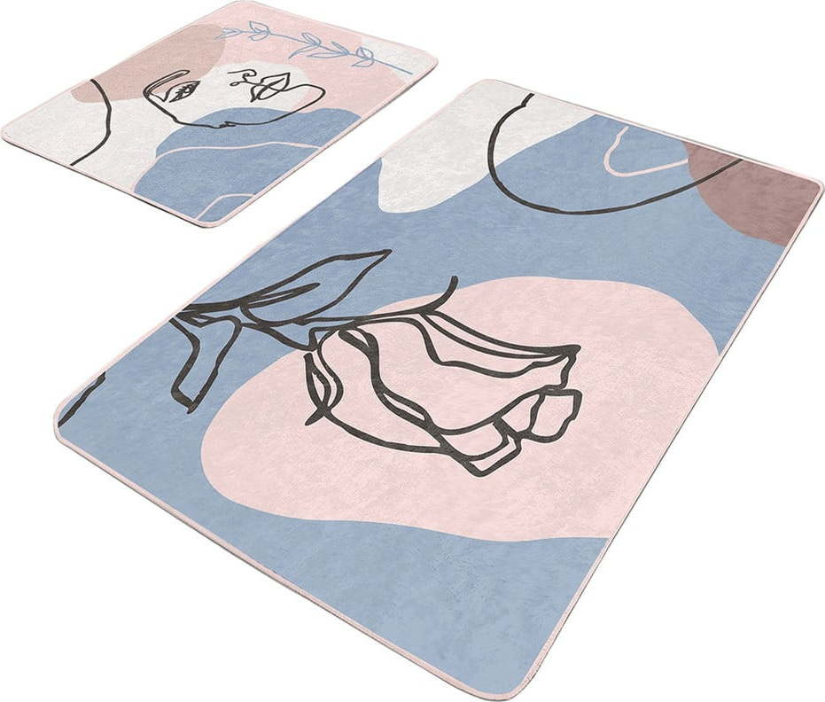 Modro-růžové sametové koupelnové předložky v sadě 2 ks 60x100 cm Abstract Faces – Mila Home