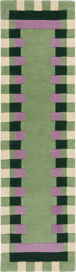 Zeleno-fialový ručně tkaný vlněný běhoun 60x230 cm Kai Wool Border – Flair Rugs