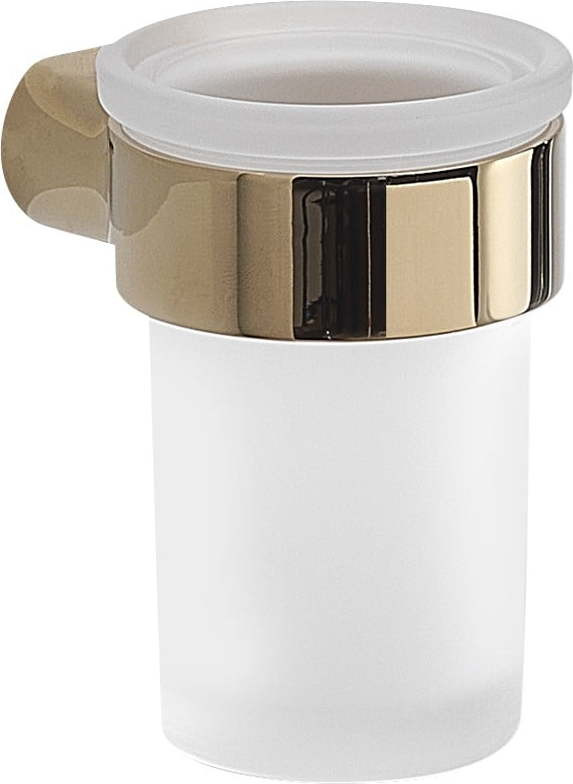 Nástěnný skleněný kelímek na zubní kartáčky v bílo-zlaté barvě Gedy Pirenei – Sapho