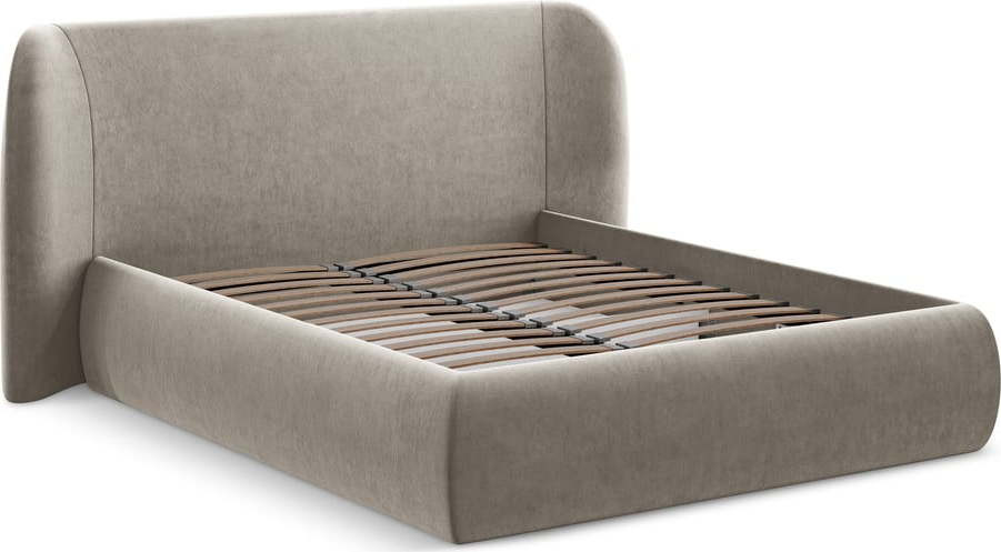 Čalouněná dvoulůžková postel taupe s úložným prostorem s roštem 180x200 cm Hauke – Makamii