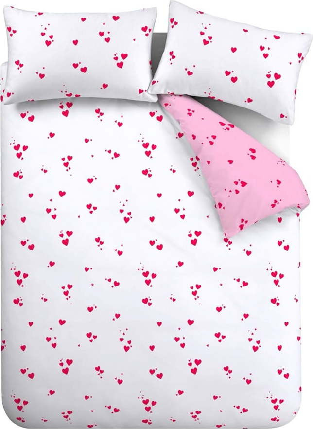 Bílo-růžové prodloužené krepové povlečení na dvoulůžko 230x220 cm Seersucker Heart – Catherine Lansfield