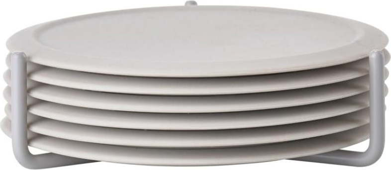 Světle šedé silikonové podtácky v sadě 6 ks se stojánkem Singles - Zone