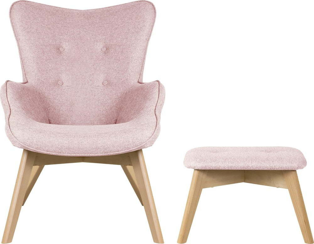 Světle růžové křeslo s podnožkou Niko – Ropez