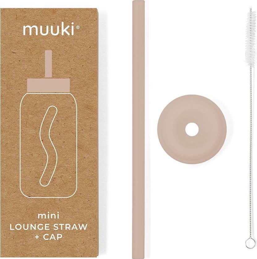 Silikonové brčko s čistícím kartáčkem/s víčkem Desert Rose – Muuki