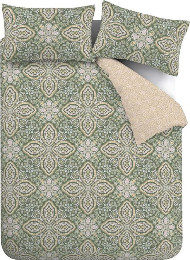Zeleno-béžové prodloužené povlečení na dvoulůžko 230x220 cm Alba Geo – Pineapple Elephant