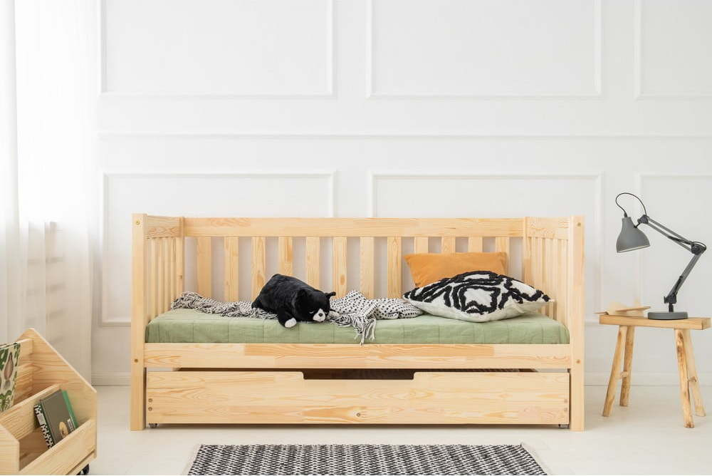 Dětská postel s výsuvným lůžkem s úložným prostorem s roštem v přírodní barvě 80x200 cm CPP – Adeko